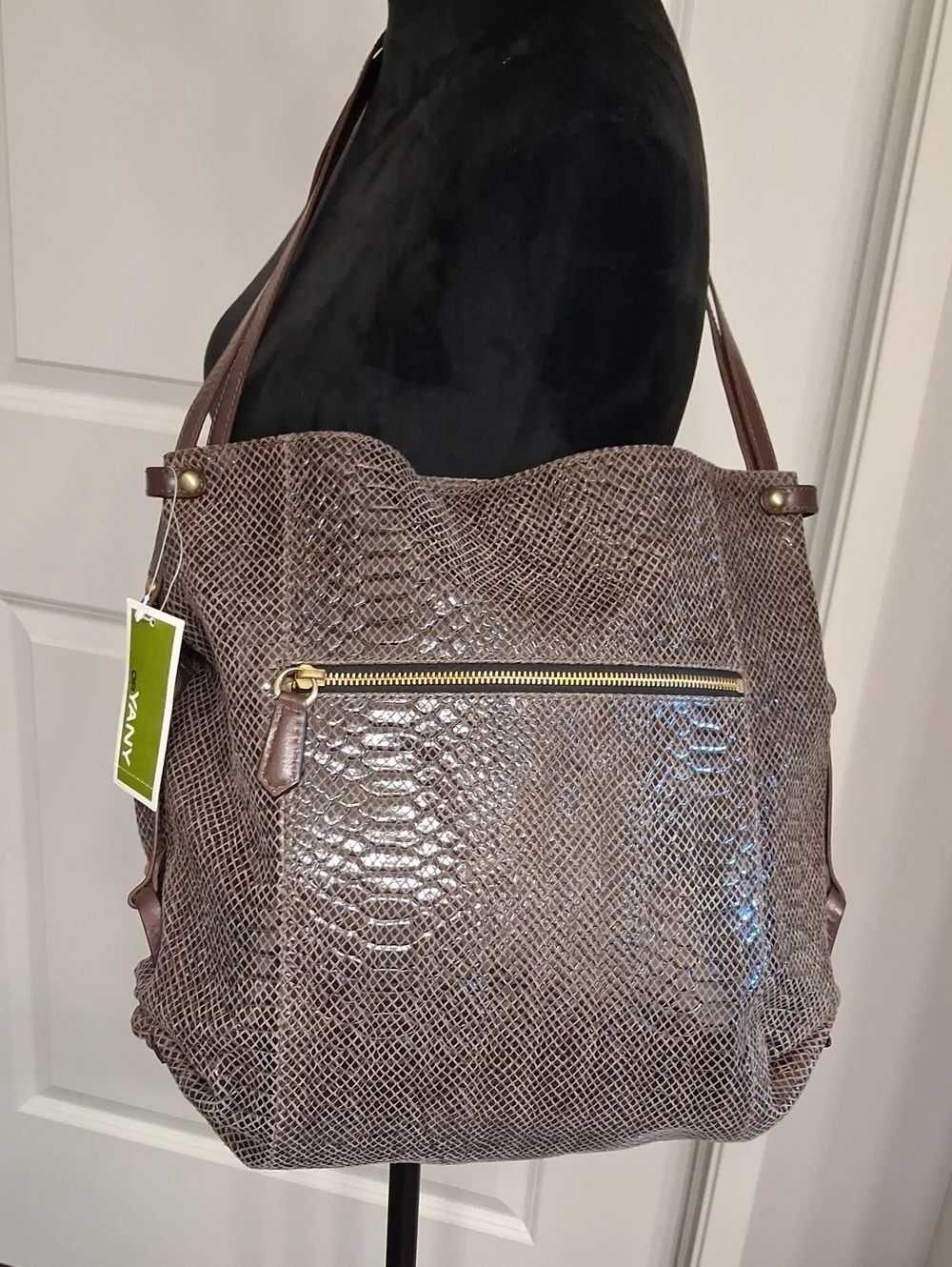 NWT ** OrYANY Brown/Taupe Snakeskin Embossed Hobo Shoulder Bag